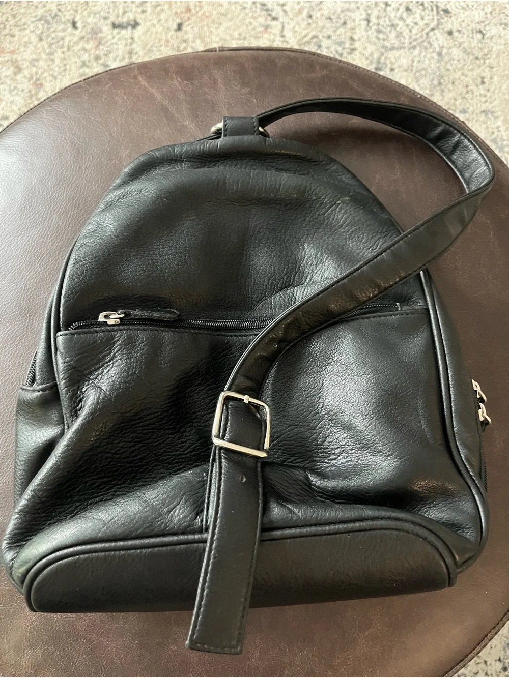 Hillard & Hanson Black Genuine Leather Backpack with Silver Hardware